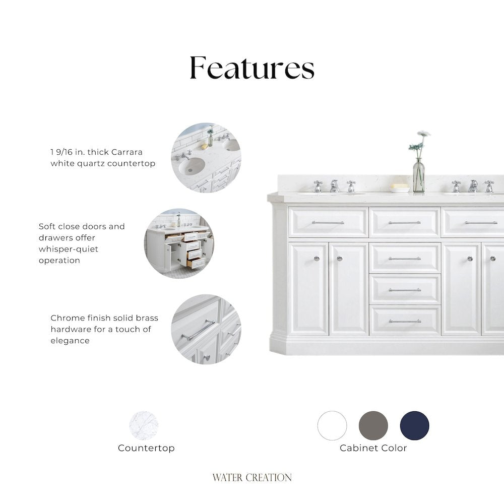 Palace 60 In. Double Sink Carrara Quartz Countertop Bath Vanity in Pure White