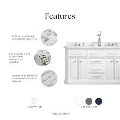 Palace 60 In. Double Sink Carrara Quartz Countertop Bath Vanity in Pure White
