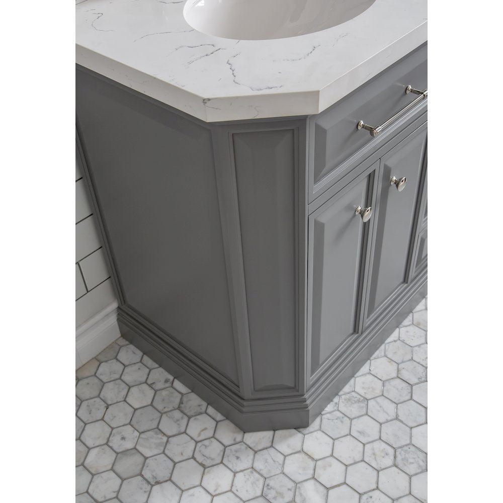 Palace 60 In. Double Sink Carrara Quartz Countertop Bath Vanity in Cashmere Grey