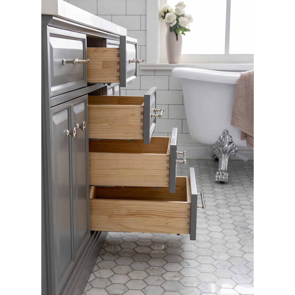Palace 60 In. Double Sink Carrara Quartz Countertop Bath Vanity in Cashmere Grey