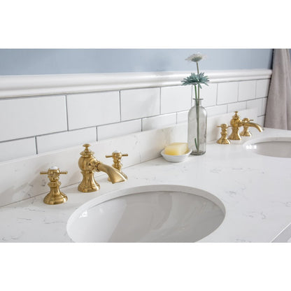Palace 60 In. Double Sink Carrara Quartz Countertop Bath Vanity in Pure White