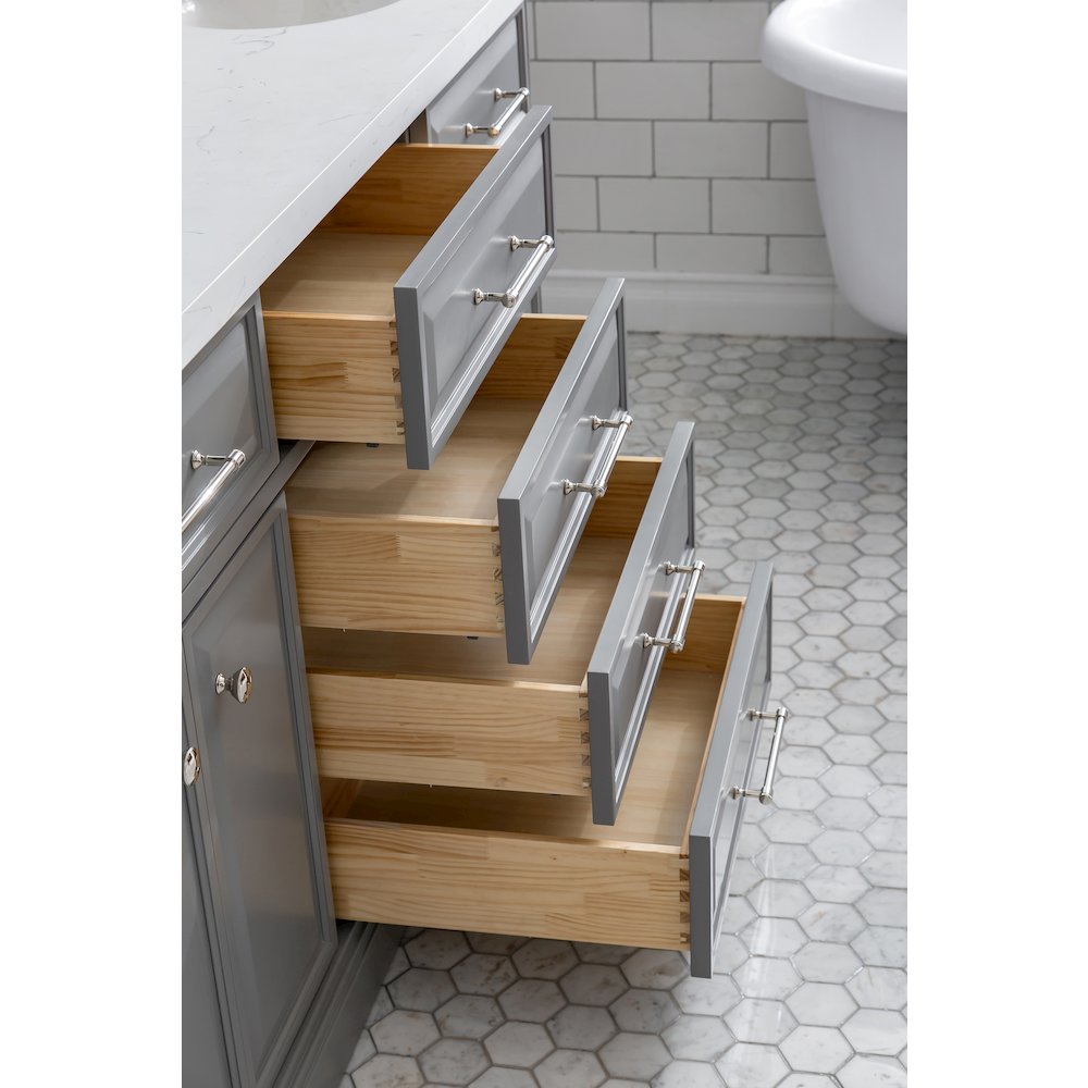 Palace 72 In. Double Sink Carrara Quartz Countertop Bath Vanity in Cashmere Grey