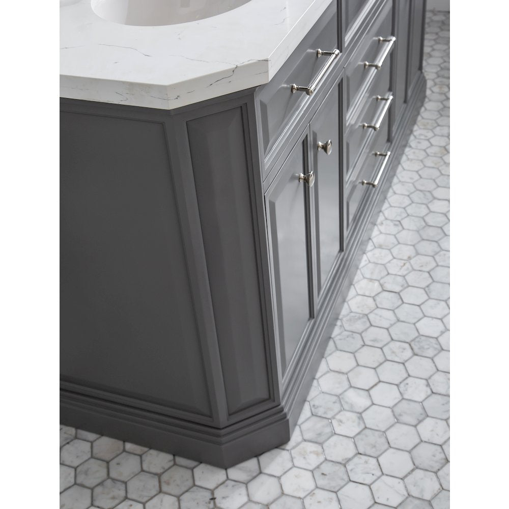 Palace 72 In. Double Sink Carrara Quartz Countertop Bath Vanity in Cashmere Grey