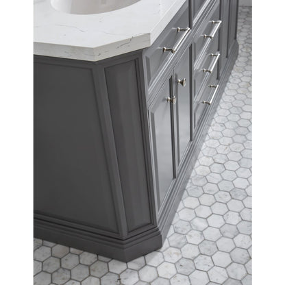 Palace 72 In. Double Sink Carrara Quartz Countertop Bath Vanity in Cashmere Grey