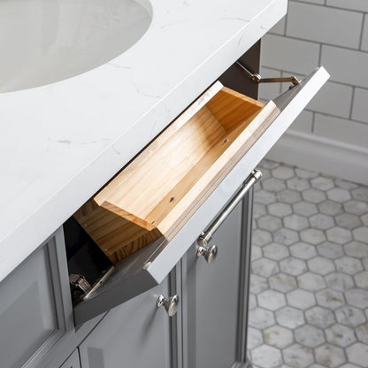 Palace 72 In. Double Sink Carrara Quartz Countertop Bath Vanity in Cashmere Grey
