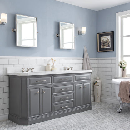 Palace 72 In. Double Sink Carrara Quartz Countertop Bath Vanity in Cashmere Grey