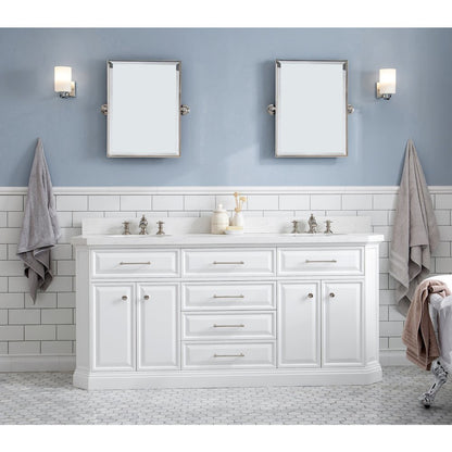 Palace 72 In. Double Sink Carrara Quartz Countertop Bath Vanity in Pure White