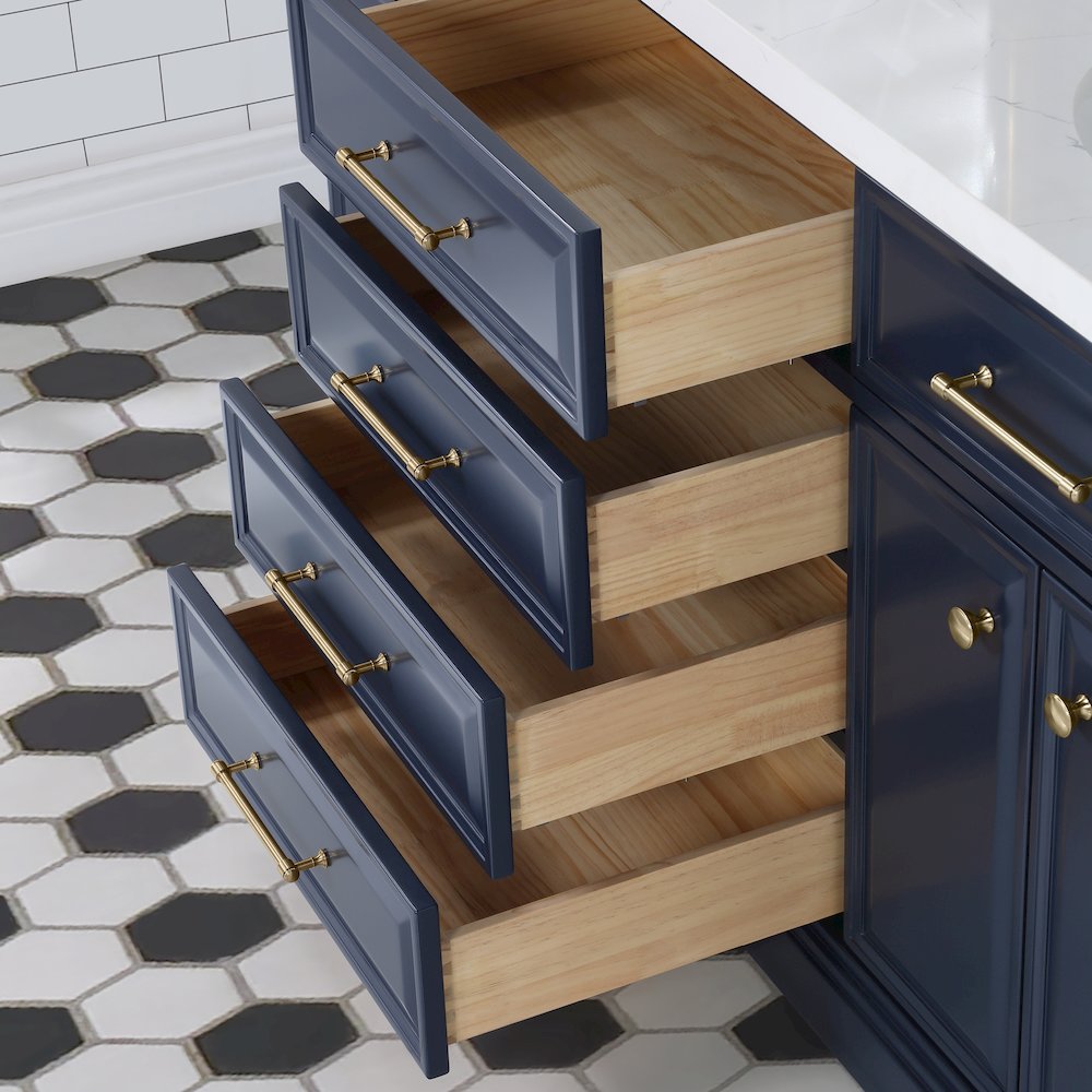 Palace 72 In. Double Sink Carrara Quartz Countertop Bath Vanity in Monarch Blue