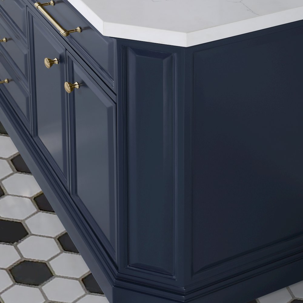 Palace 72 In. Double Sink Carrara Quartz Countertop Bath Vanity in Monarch Blue