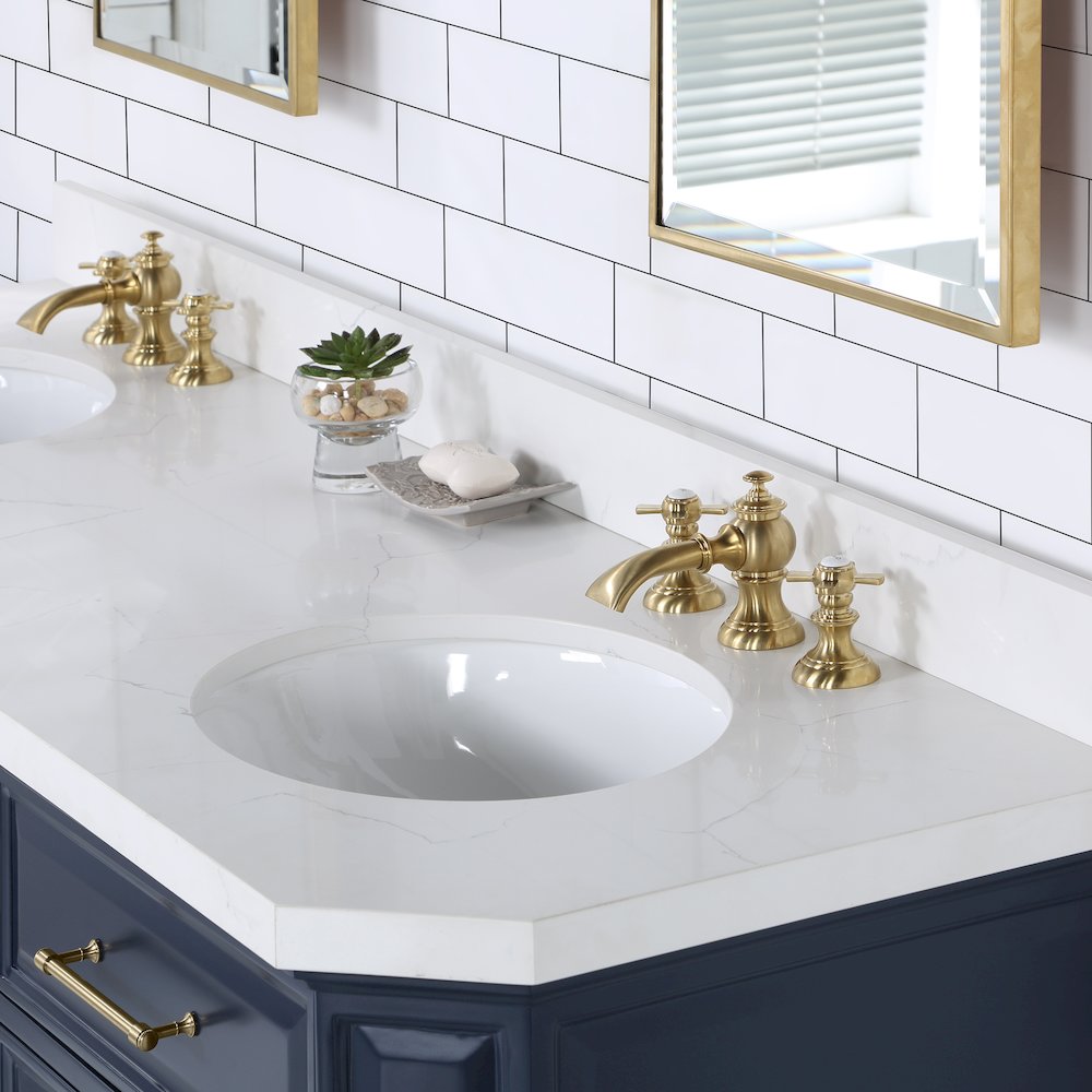 Palace 72 In. Double Sink Carrara Quartz Countertop Bath Vanity in Monarch Blue