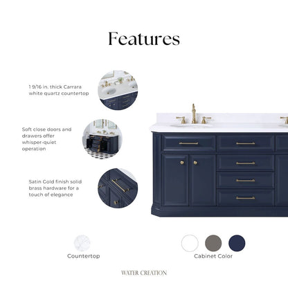 Palace 72 In. Double Sink Carrara Quartz Countertop Bath Vanity in Monarch Blue