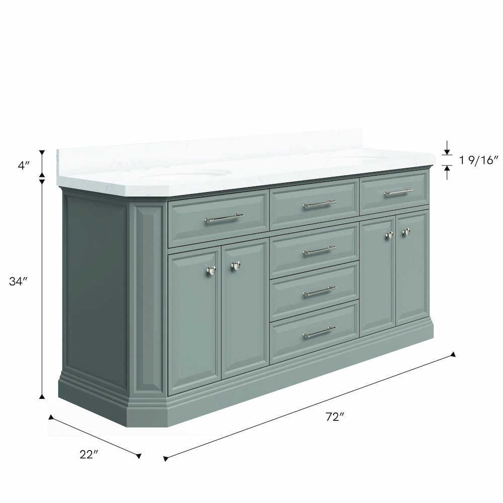Palace 72 In. Double Sink Carrara Quartz Countertop Bath Vanity in Cashmere Grey