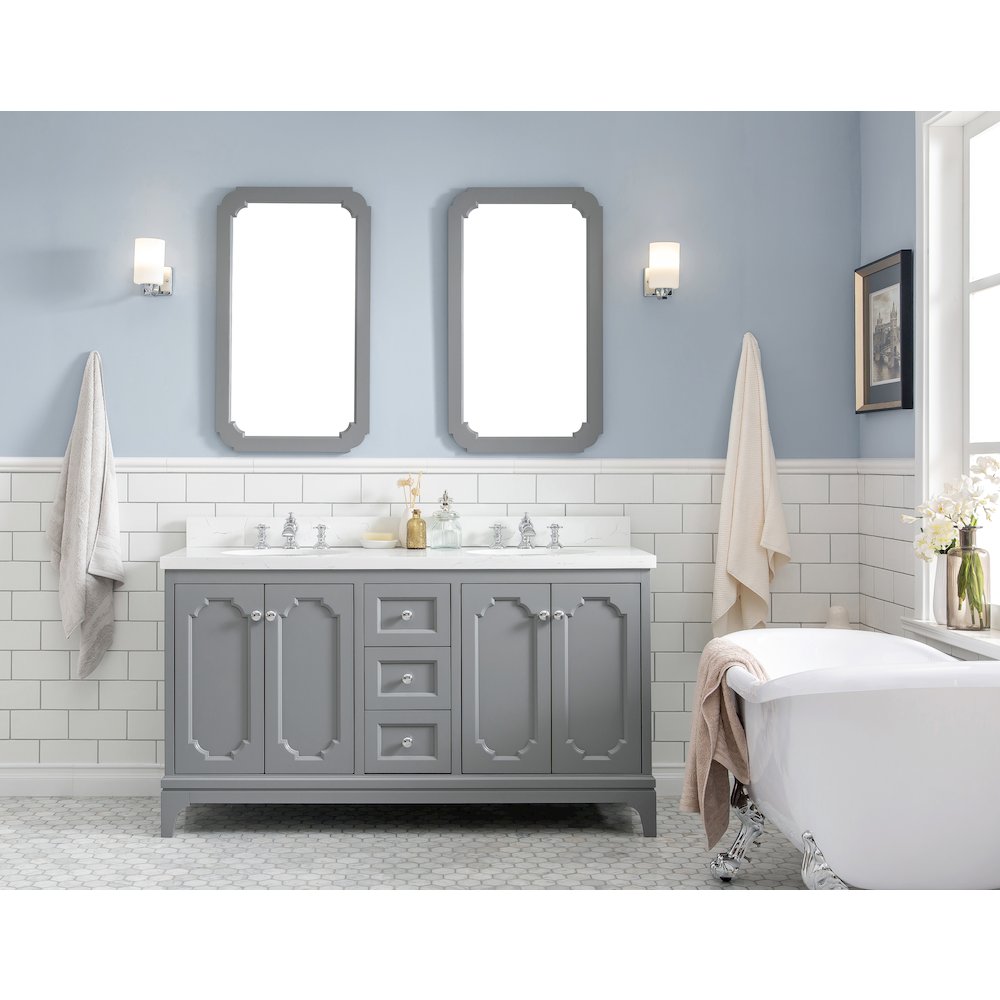 Queen 60 In. Double Sink Sink Carrara Quartz Countertop Bath Vanity