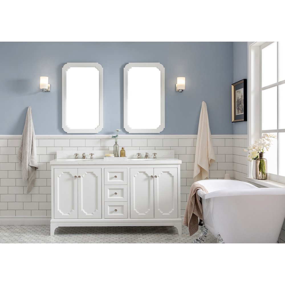 Queen 60 In. Double Sink Sink Carrara Quartz Countertop Bath Vanity