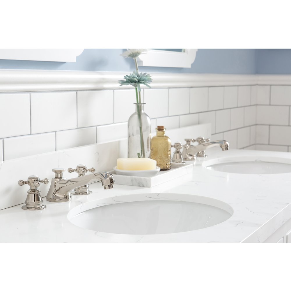 Queen 60 In. Double Sink Sink Carrara Quartz Countertop Bath Vanity