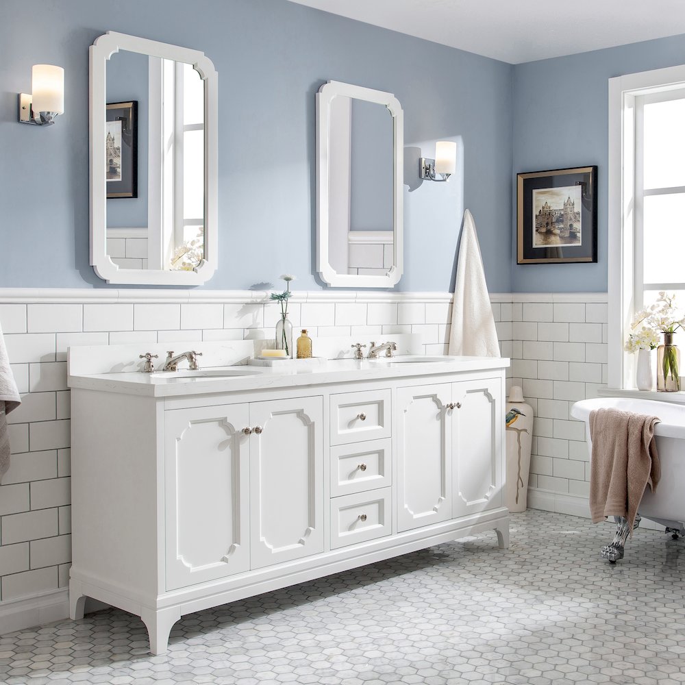 Queen 72 In. Double Sink Sink Carrara Quartz Countertop Bath Vanity