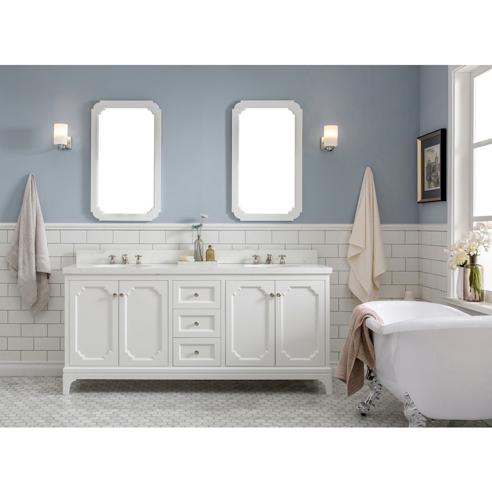 Queen 72 In. Double Sink Sink Carrara Quartz Countertop Bath Vanity