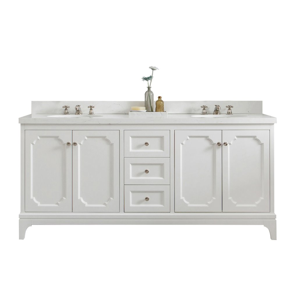 Queen 72 In. Double Sink Sink Carrara Quartz Countertop Bath Vanity
