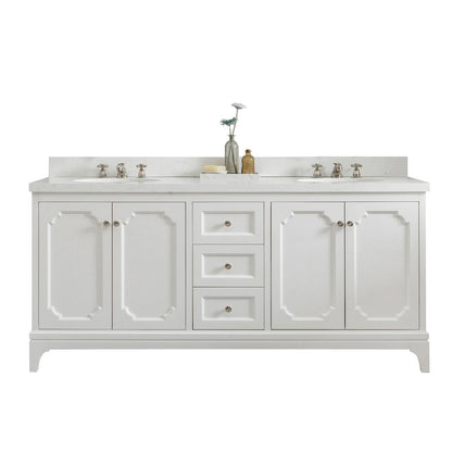 Queen 72 In. Double Sink Sink Carrara Quartz Countertop Bath Vanity