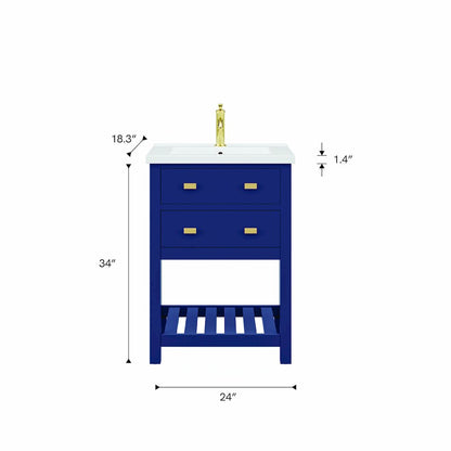 Viola 24 In. Integrated Ceramic Sink Top Vanity in Monarch Blue  Single Faucet