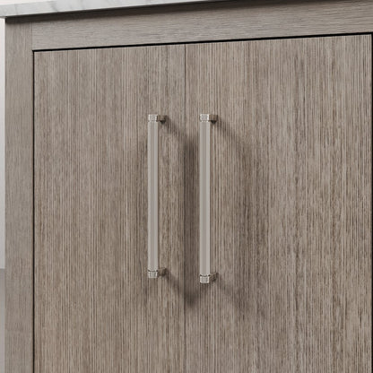 Hugo 72 In. Double Sink Carrara White Marble Countertop Bath Vanity in Grey Oak
