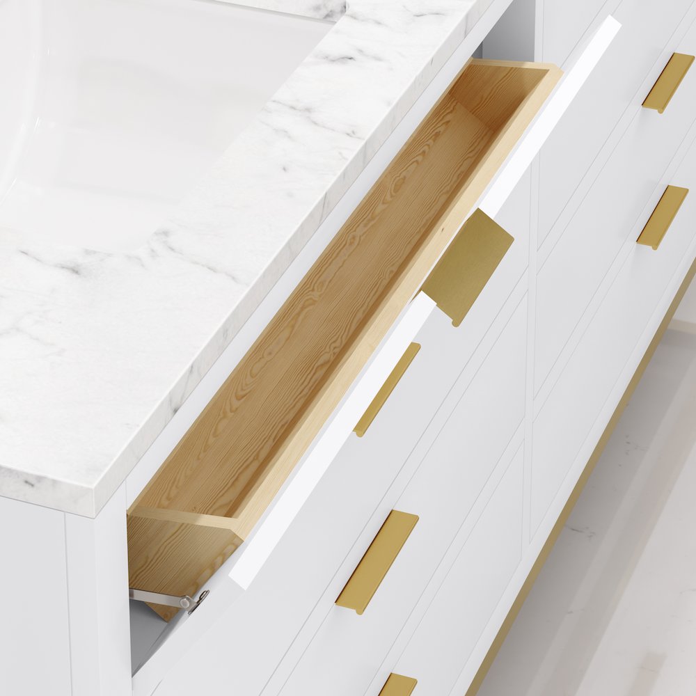 72 In. Double Sink Carrara White Marble Countertop Bath Vanity in Pure White
