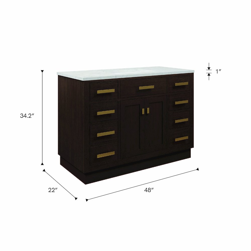 48 In. Single Sink Carrara White Marble Countertop Bath Vanity In Brown Oak