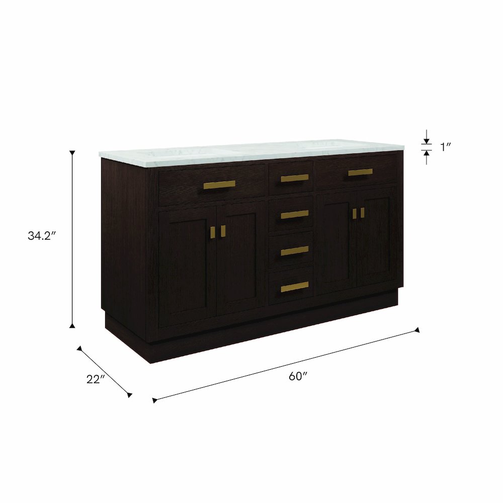 60 In. Double Sink Carrara White Marble Countertop Bath Vanity In Brown Oak