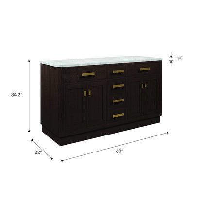 60 In. Double Sink Carrara White Marble Countertop Bath Vanity In Brown Oak