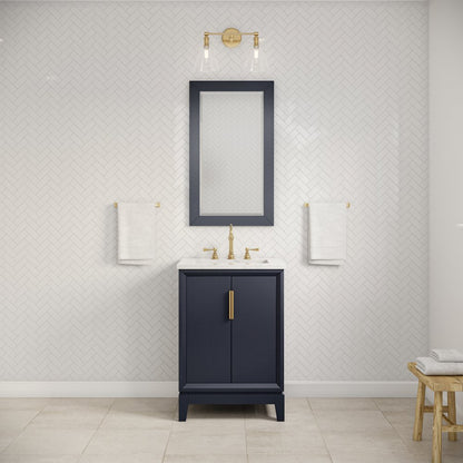 24 In. Single Sink Carrara White Marble Countertop Bath Vanity In Monarch Blue