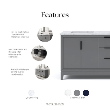 72 In. Double Sink Carrara White Marble Countertop Bath Vanity In Cashmere Grey