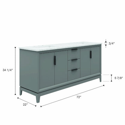 72 In. Double Sink Carrara White Marble Countertop Bath Vanity In Cashmere Grey