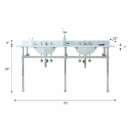 30 In. W. Single Wash Stand, P-Trap, Carrara White Marble Countertop