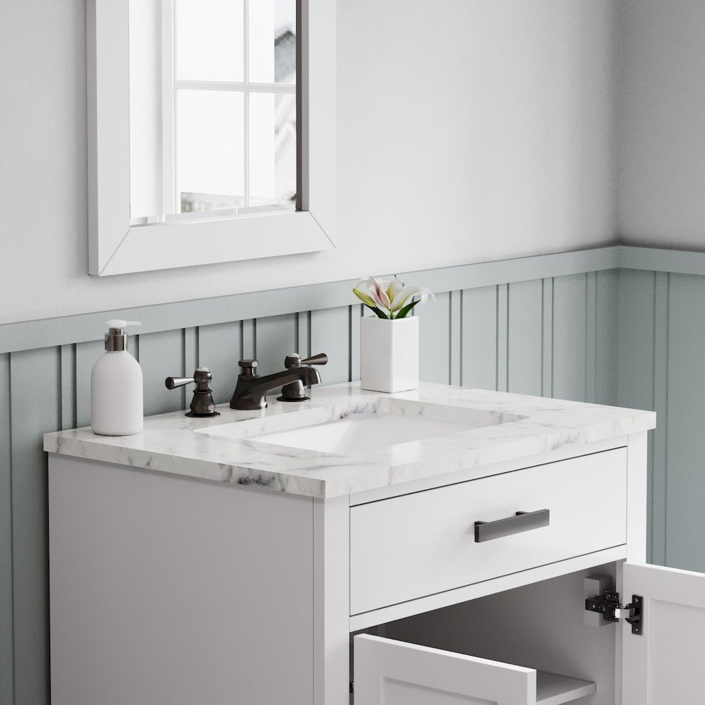 Hartford 30 In. Single Sink Carrara White Marble Countertop Bath Vanity