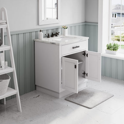 Hartford 30 In. Single Sink Carrara White Marble Countertop Bath Vanity