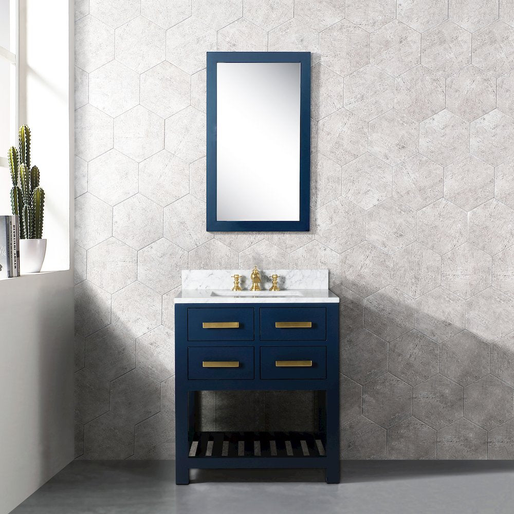 Madalyn 30 In. Single Sink Carrara White Marble Countertop Bath Vanity