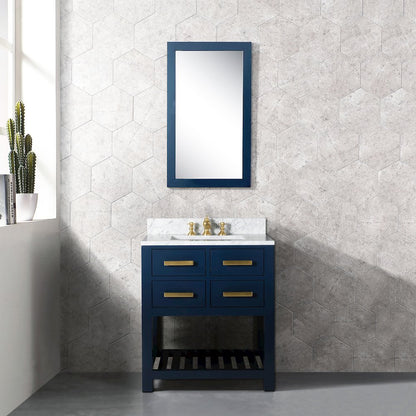 Madalyn 30 In. Single Sink Carrara White Marble Countertop Bath Vanity