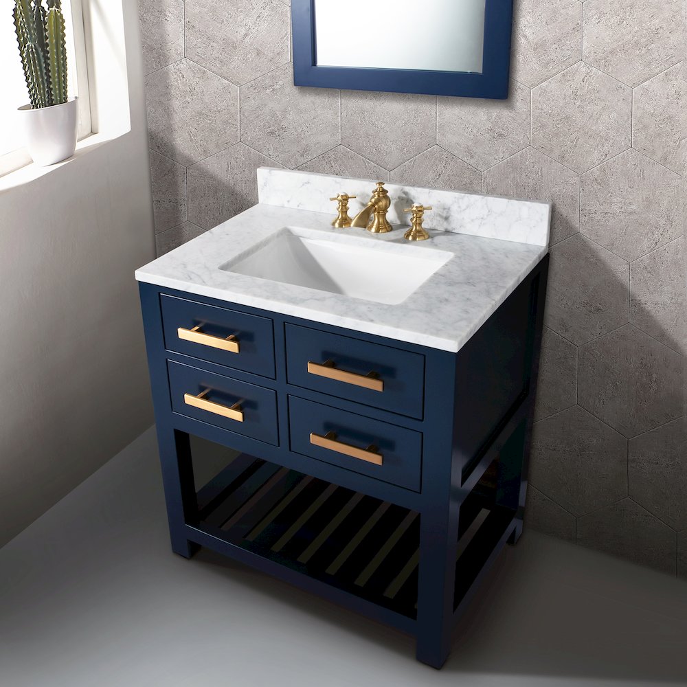 Madalyn 30 In. Single Sink Carrara White Marble Countertop Bath Vanity