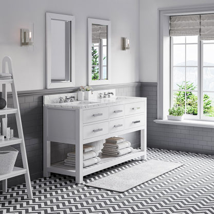 Madalyn 60 In. Double Sink Carrara White Marble Countertop Bath Vanity