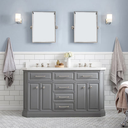 Palace 60 In. Double Sink Carrara Quartz Countertop Bath Vanity in Cashmere Grey