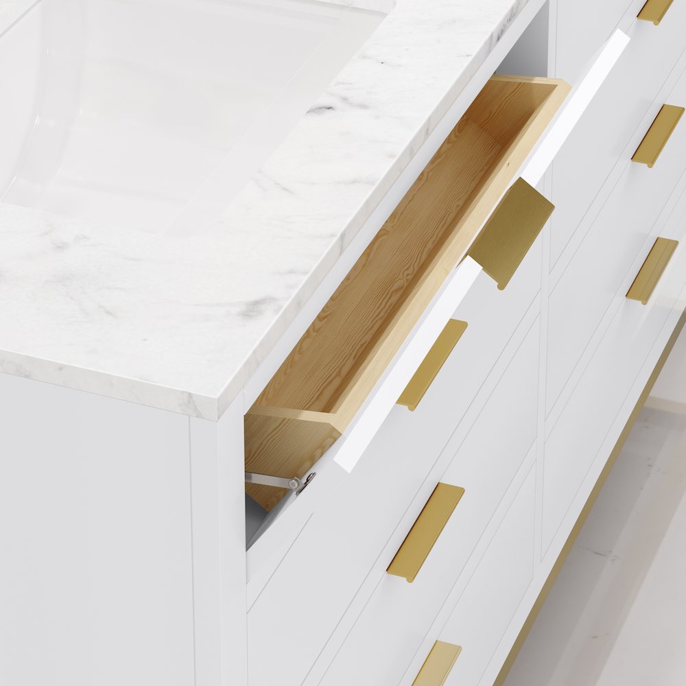 60 In. Double Sink Carrara White Marble Countertop Bath Vanity in Pure White