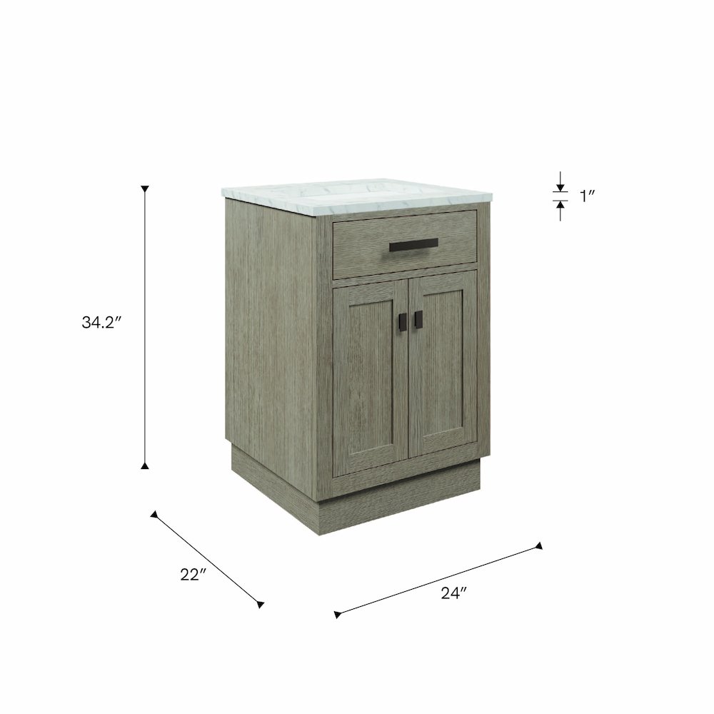 24 In. Single Sink Carrara White Marble Countertop Bath Vanity In Grey Oak