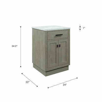 24 In. Single Sink Carrara White Marble Countertop Bath Vanity In Grey Oak