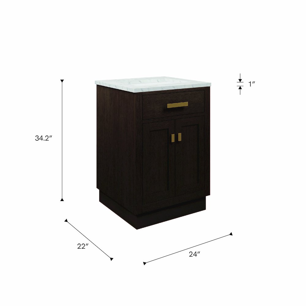 24 In. Single Sink Carrara White Marble Countertop Bath Vanity In Brown Oak