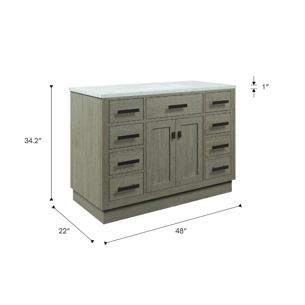 48 In. Single Sink Carrara White Marble Countertop Bath Vanity In Grey Oak