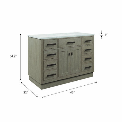 48 In. Single Sink Carrara White Marble Countertop Bath Vanity In Grey Oak