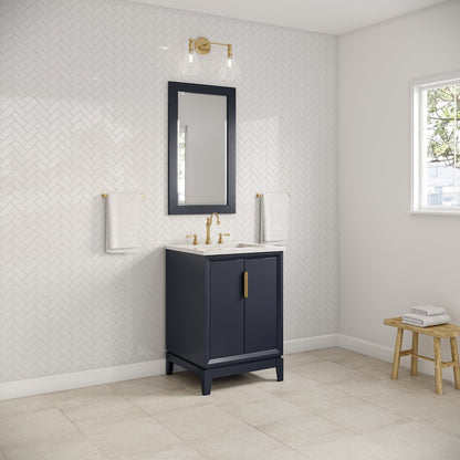 24 In. Single Sink Carrara White Marble Countertop Bath Vanity In Monarch Blue