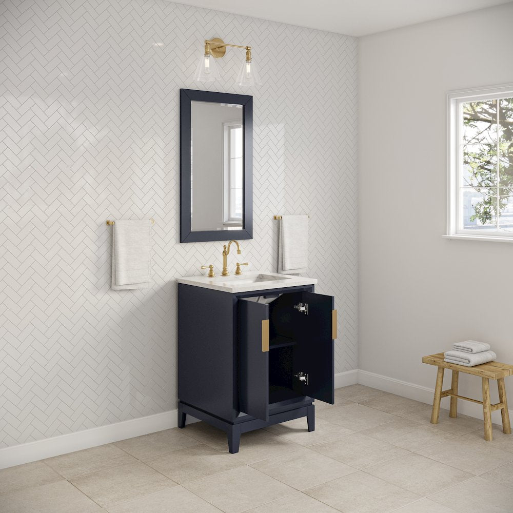 24 In. Single Sink Carrara White Marble Countertop Bath Vanity In Monarch Blue
