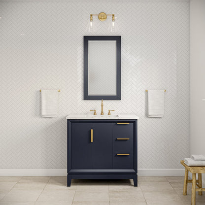 36 In. Single Sink Carrara White Marble Countertop Bath Vanity In Monarch Blue