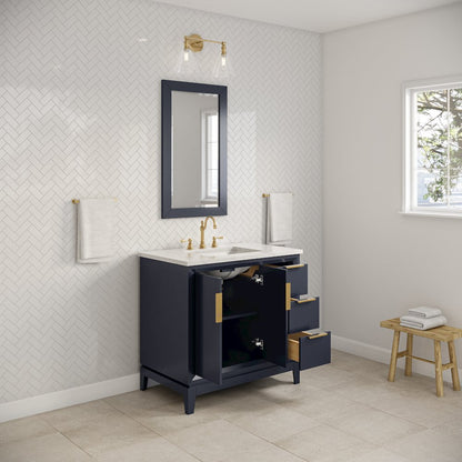 36 In. Single Sink Carrara White Marble Countertop Bath Vanity In Monarch Blue